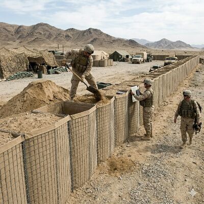 Barriera difensiva 3" X3" Muro protettivo di sicurezza perimetrale saldato in gabbione d'acciaio, sacchi di sabbia, bastione